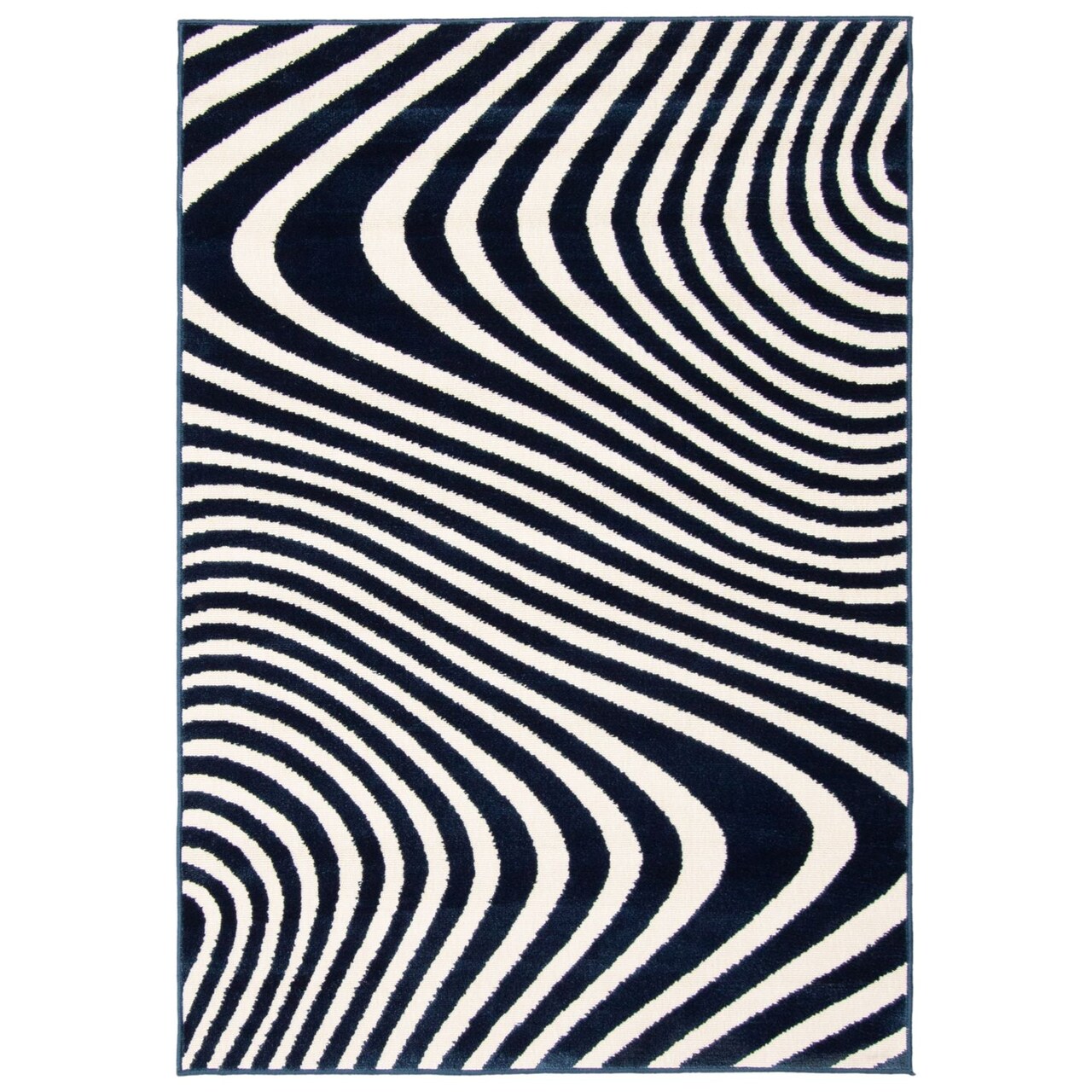 Chaudhary Living 4' x 5.5' Waves Rectangular Area Throw Rug - Blue and White